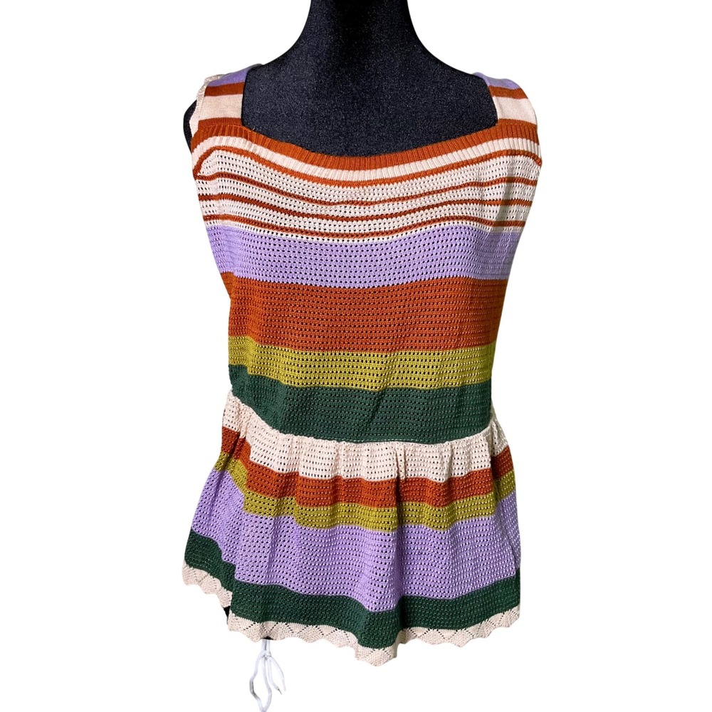 Eloquii Elements Plus Size Stripe Knit Peplum Tank Top Cami 18/20 NWT Boho Retro